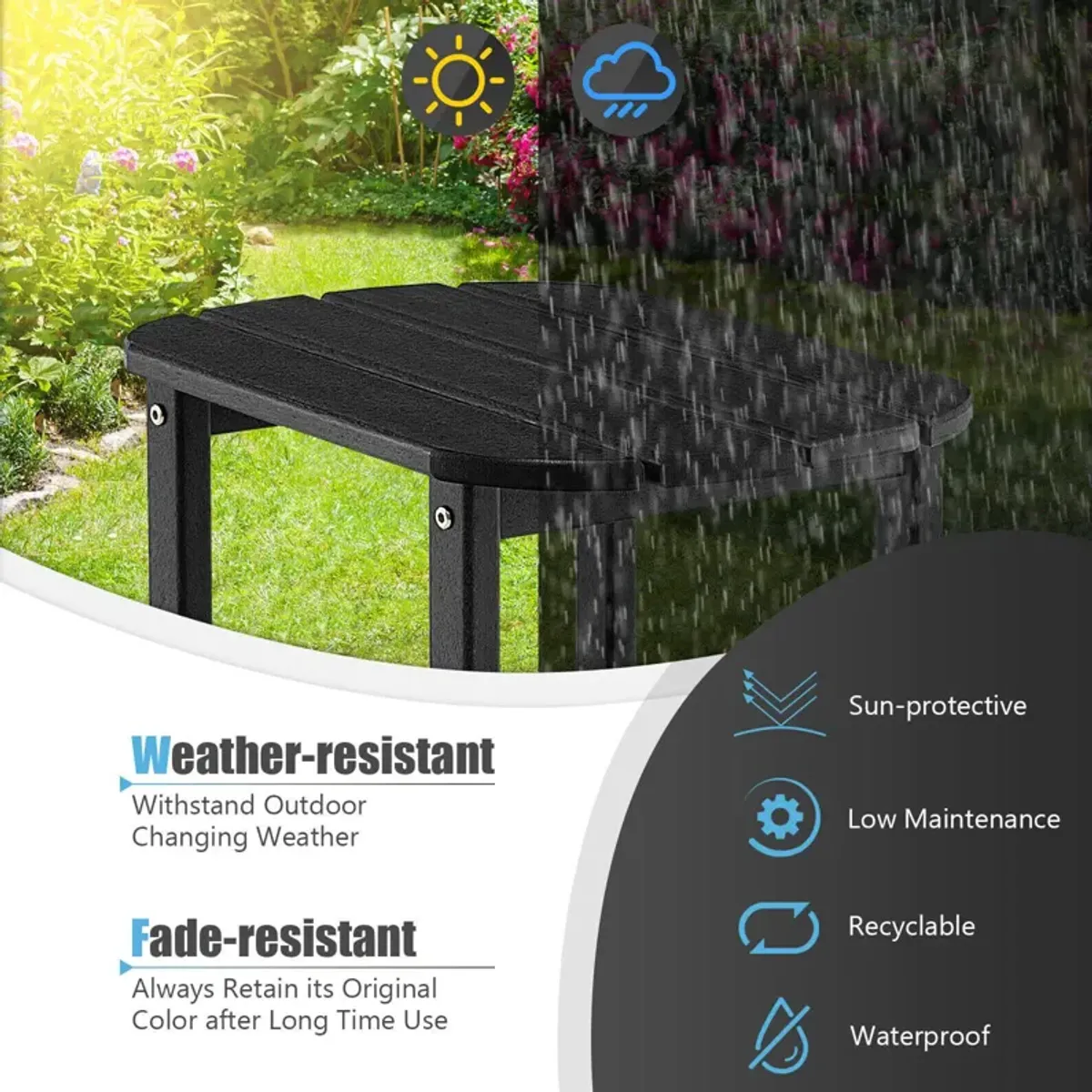 18 Inch Weather Resistant Side Table for Garden Yard Patio