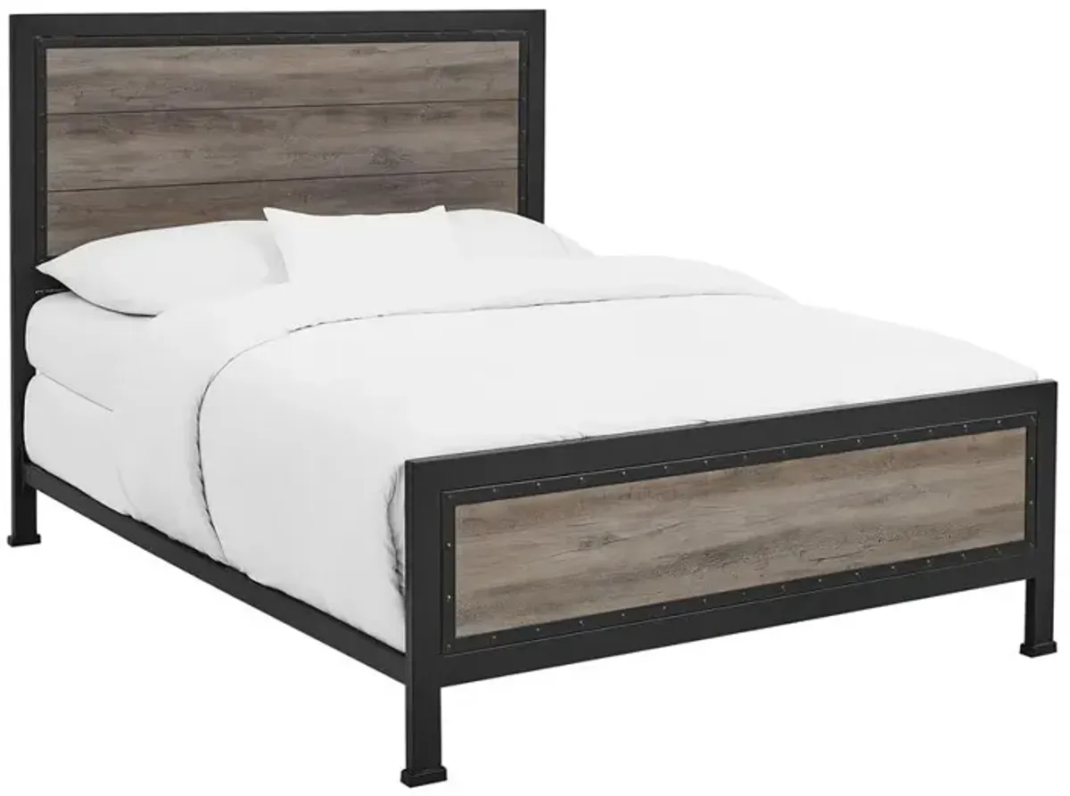 Belen Kox Rustic Industrial Queen Size Platform Bed - Grey Wash, Belen Kox