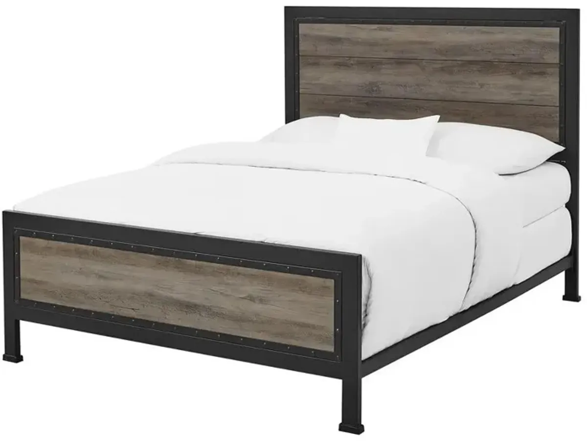 Belen Kox Rustic Industrial Queen Size Platform Bed - Grey Wash, Belen Kox