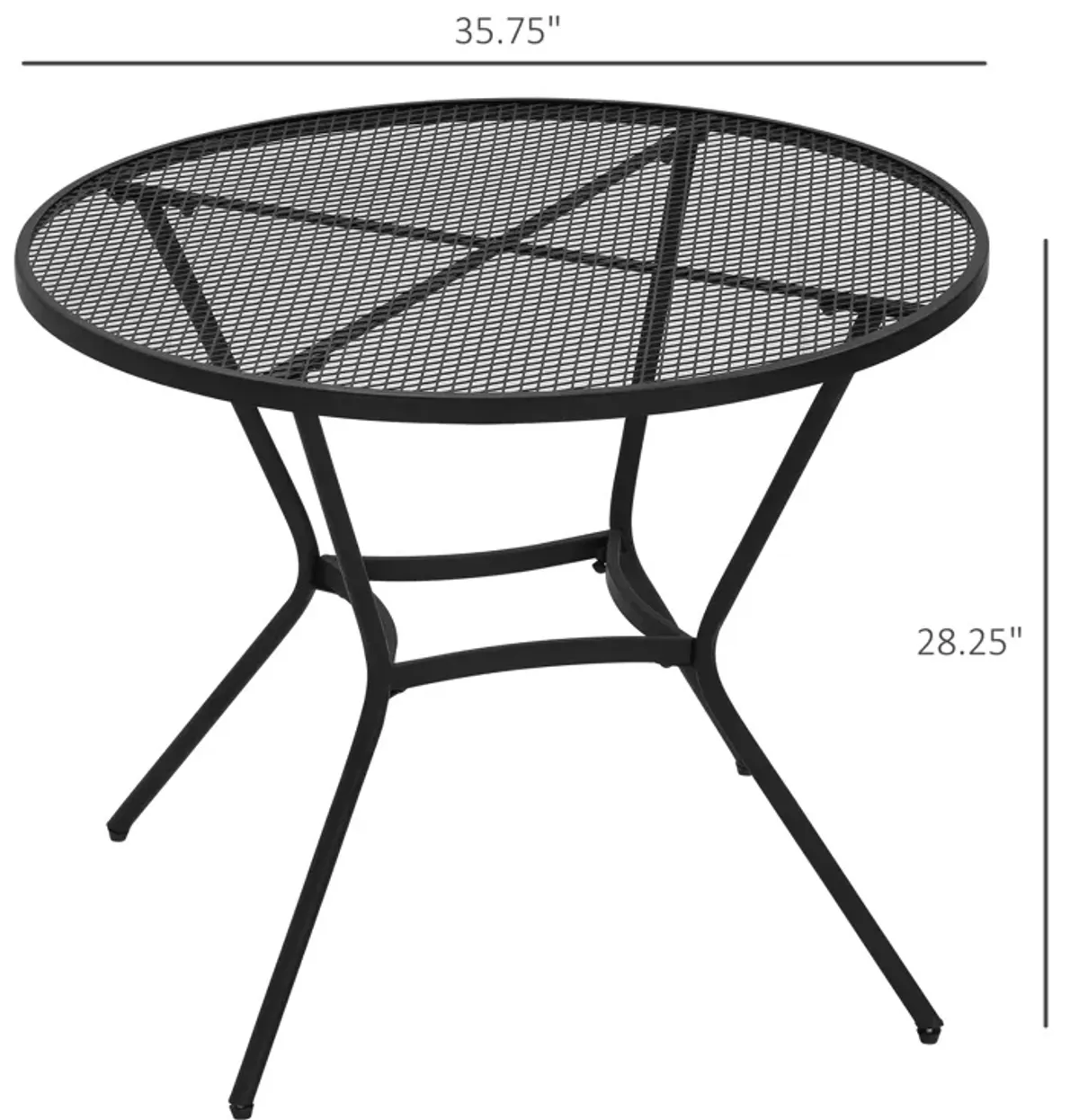 Black Patio Dining: 35" Round Steel Table with Mesh Top