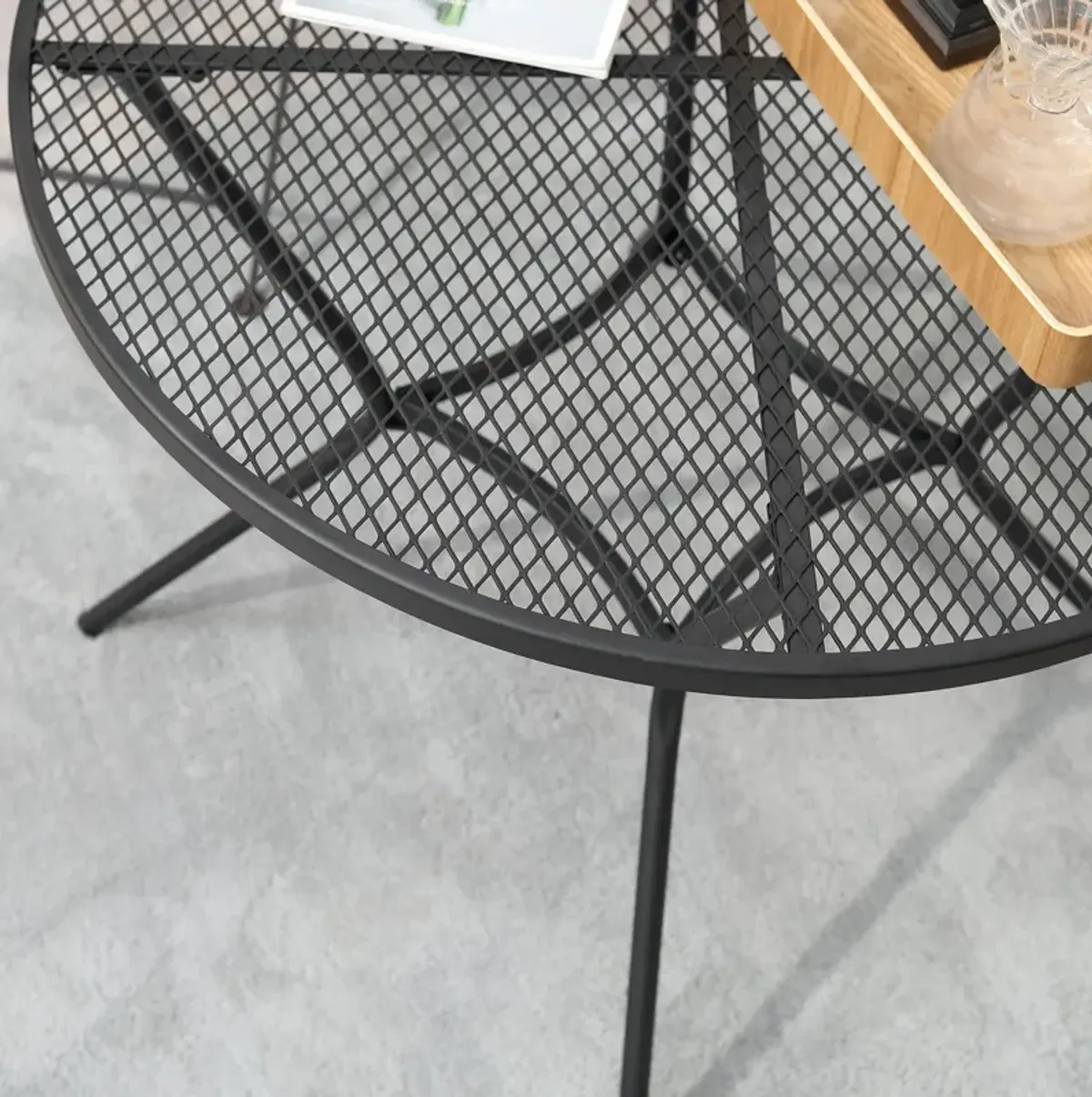 Black Patio Dining: 35" Round Steel Table with Mesh Top