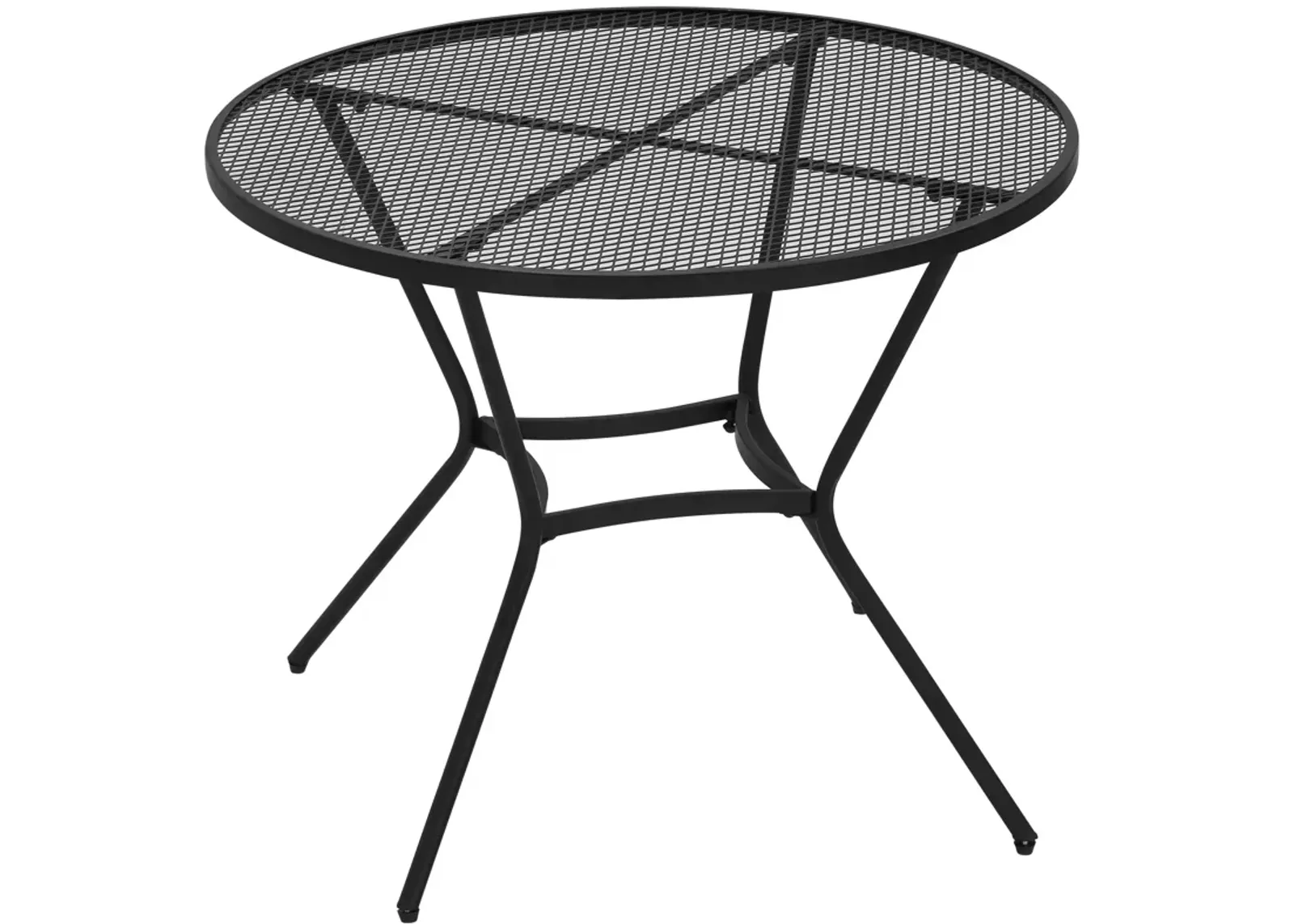 Black Patio Dining: 35" Round Steel Table with Mesh Top