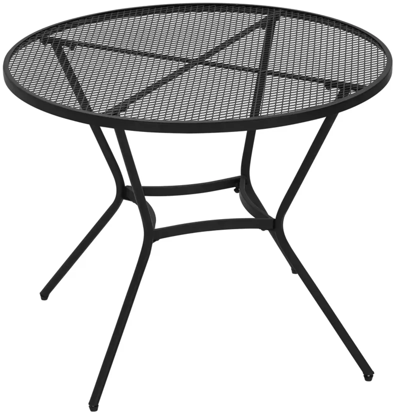 Black Patio Dining: 35" Round Steel Table with Mesh Top