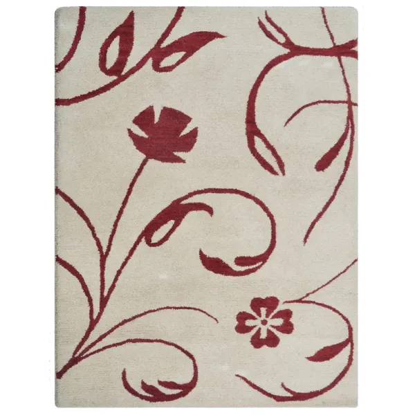 RUGSOTIC CARPETS HAND TUFTED WOOL ECO-FRIENDLY AREA RUGS  - 8'x11', Rectangle Shape, Beige & Red, Floral Modern Design, High Pile Thick Handmade Area Rugs for Living Room, Bed Room (K00733)