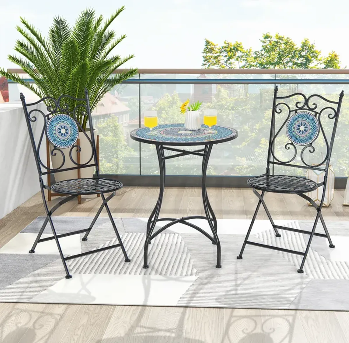 Ceramic Tile Top Patio Bistro Table Perfect for Small Outdoor Spaces