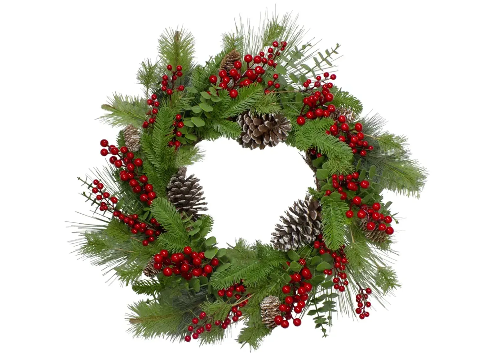 Holly Berries and Snowy Pinecones Artificial Christmas Wreath - 24-Inch  Unlit