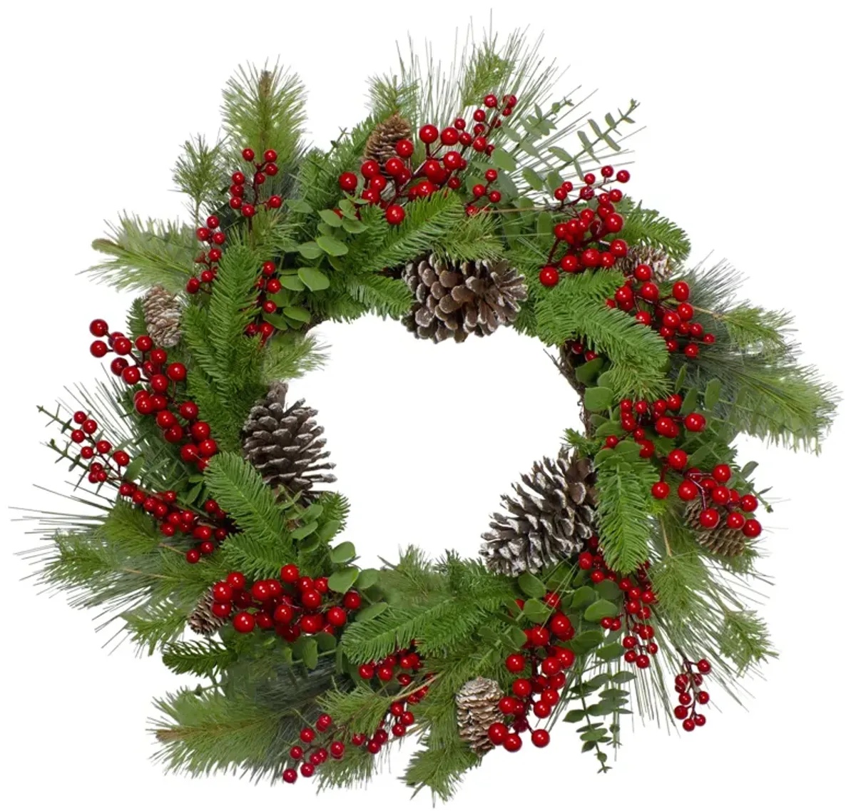 Holly Berries and Snowy Pinecones Artificial Christmas Wreath - 24-Inch  Unlit