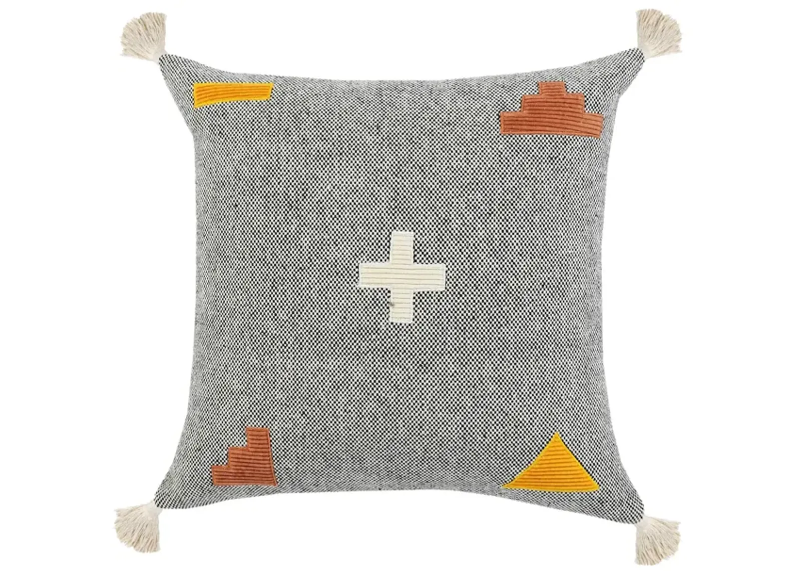 20" Gray and Orange Geometric Patchwork Square Throw Pillow