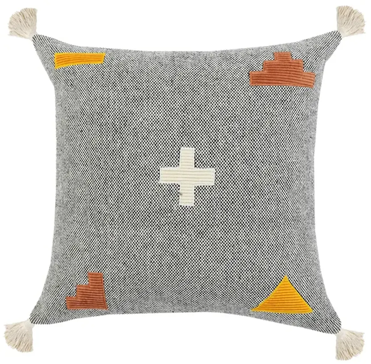 20" Gray and Orange Geometric Patchwork Square Throw Pillow