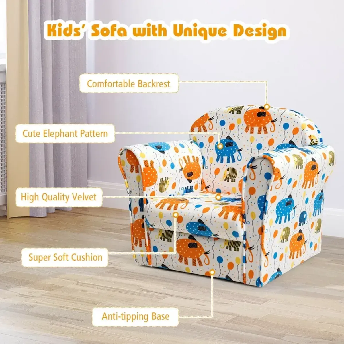 Kids Armrest Upholstered Couch