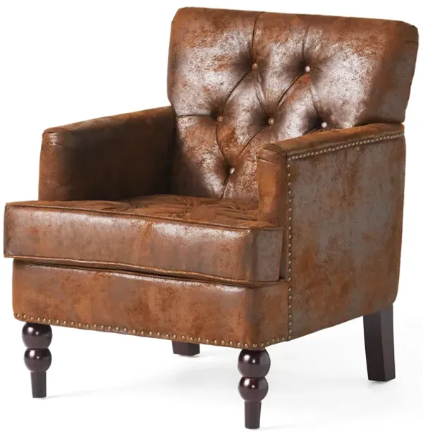 Lit Accent Chair with Classic Brown Button Tufted Microfiber Design - Benzara