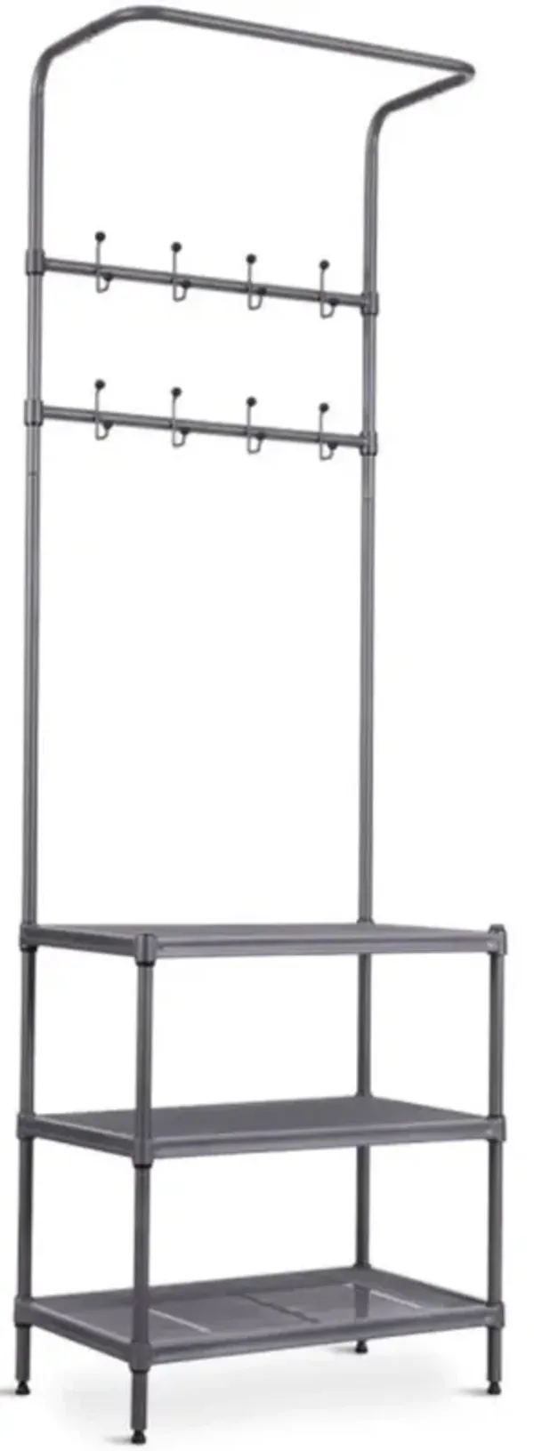 3-in-1 Coat Rack Shoe Bench with Storage Shelves and Adjustable Foot Pads