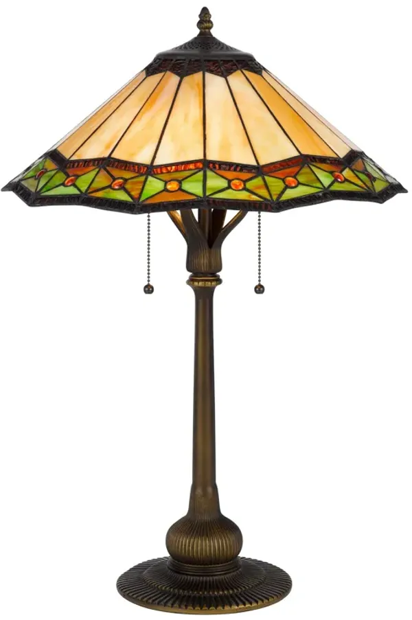 Dio 62 Inch Table Lamp, Colorful Tiffany Style Stained Glass, Bronze Resin - Benzara