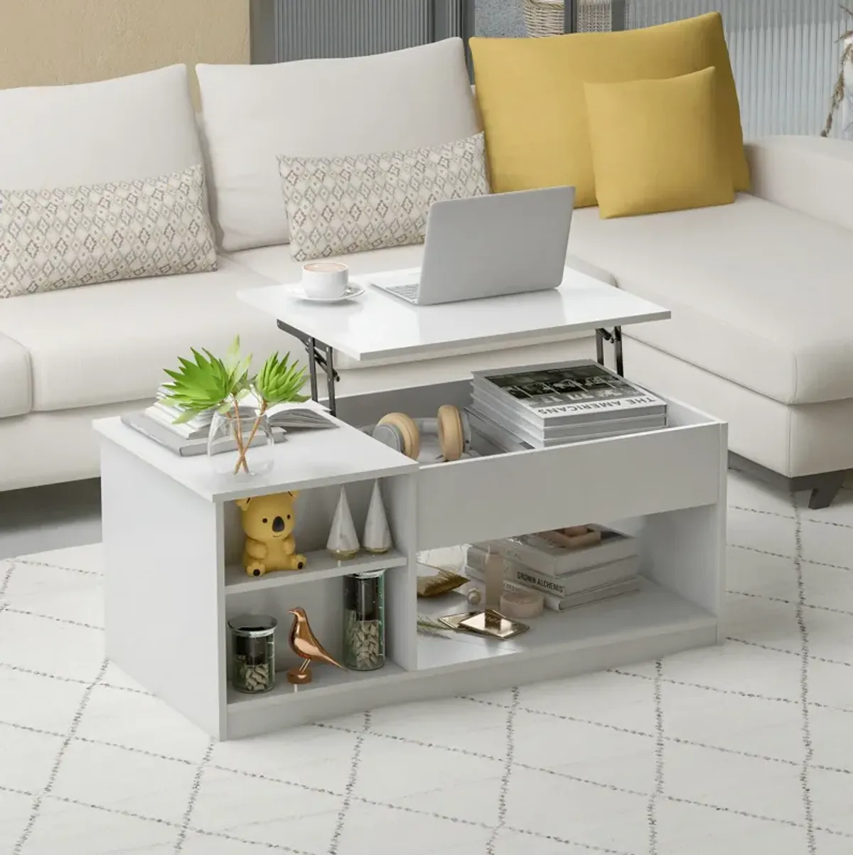 Modern Coffee Table with Lift Tabletop and Storage Compartments