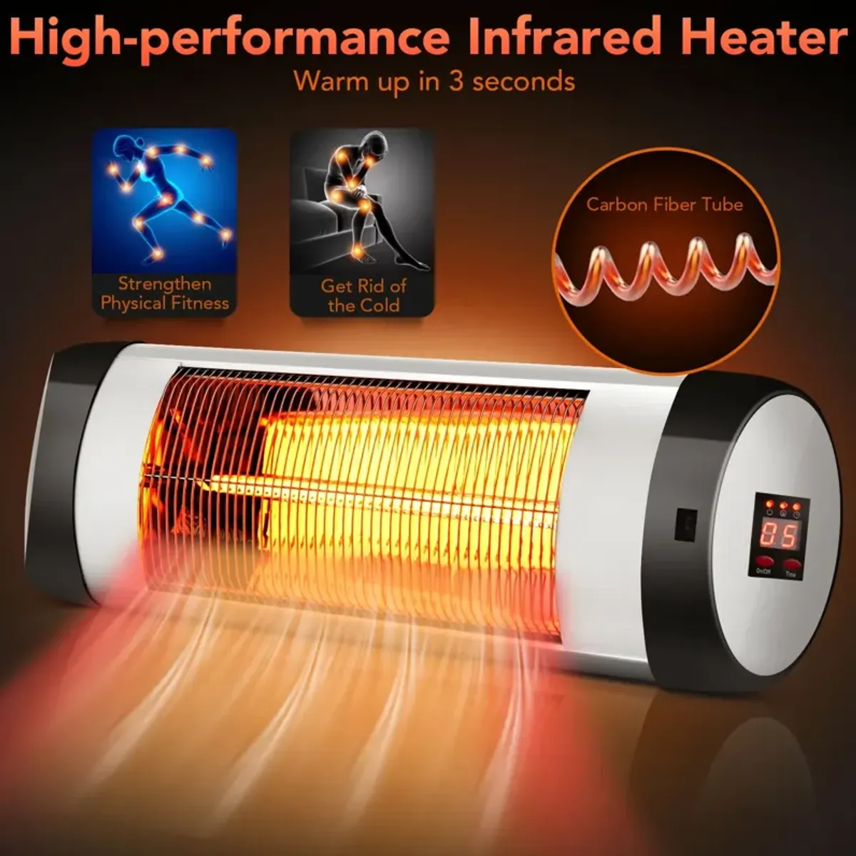 1500W Wall-Mounted Electric Heater Patio Infrared Heater with Remote Control