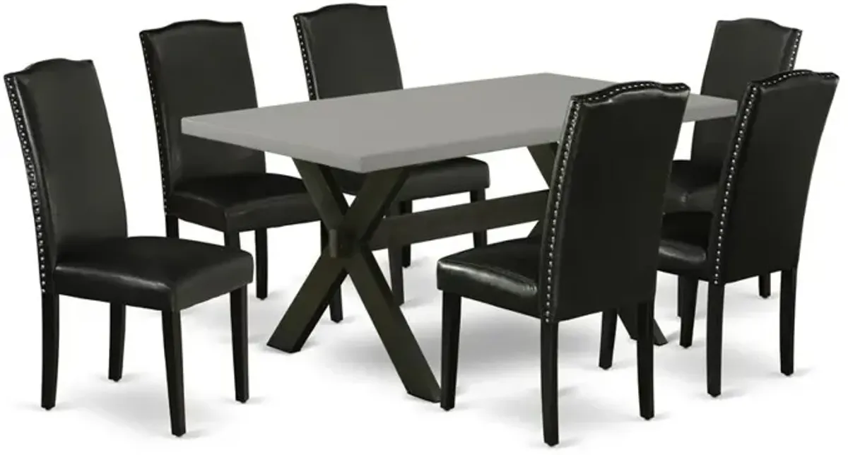 East West Furniture X696EN169-7 7-Pc Dining Room Table Set - 6 Parson Dining Chairs and 1 Modern Cement Kitchen Dining Table Top with High Stylish Chair Back – Wire Brushed Black Finish