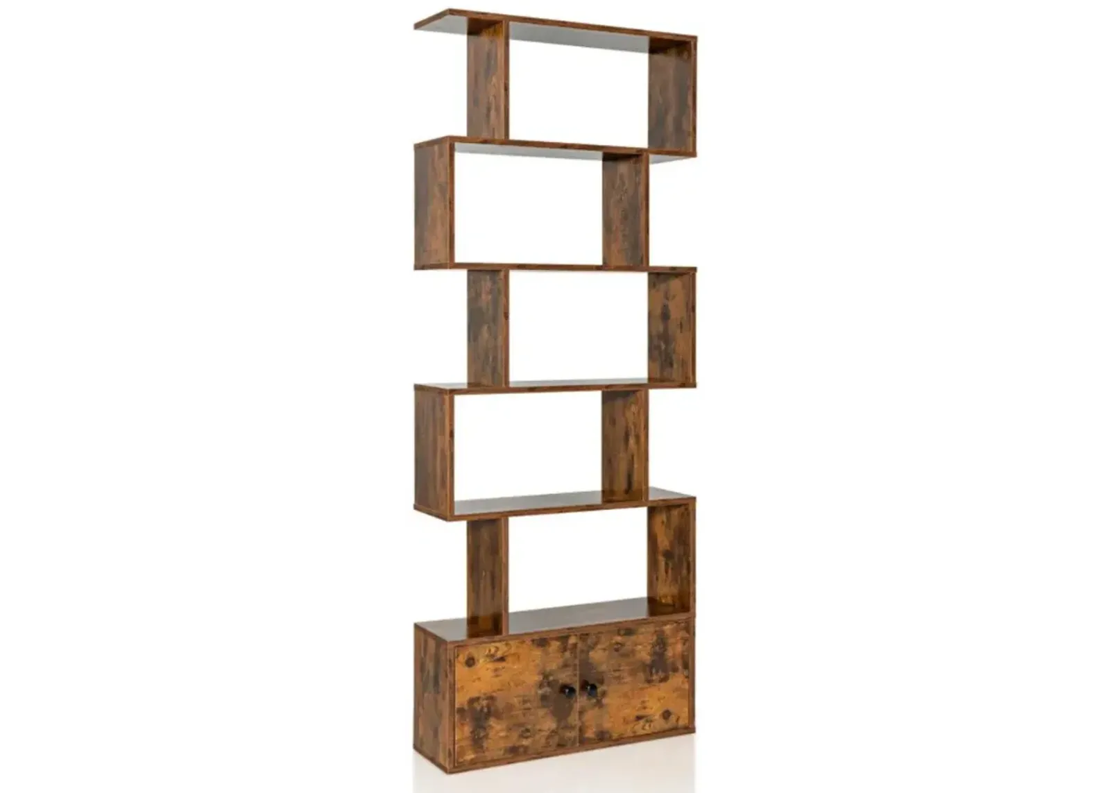 Hivvago 6-Tier S-Shaped Freestanding Bookshelf with Cabinet and Door