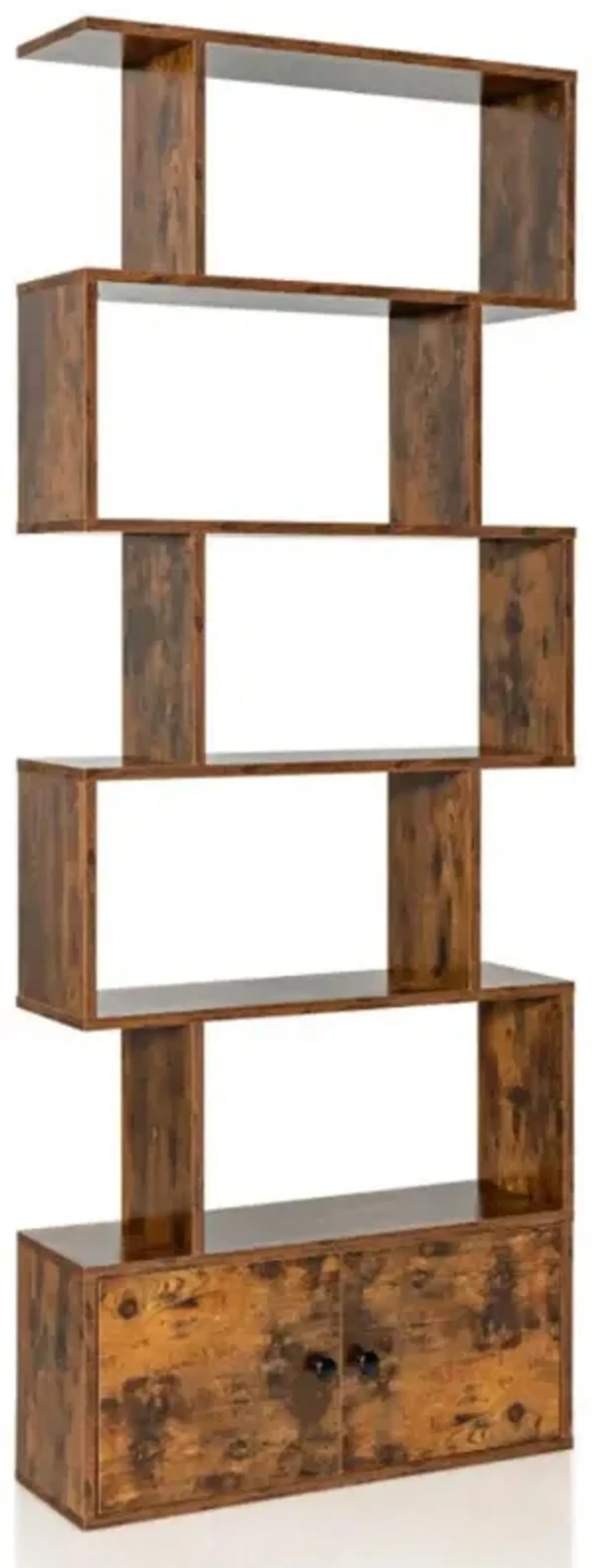 Hivvago 6-Tier S-Shaped Freestanding Bookshelf with Cabinet and Door