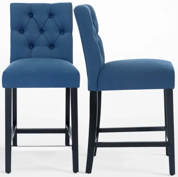 WestinTrends 24" Linen Fabric Tufted Upholstered Counter Stool (Set of 2), Black