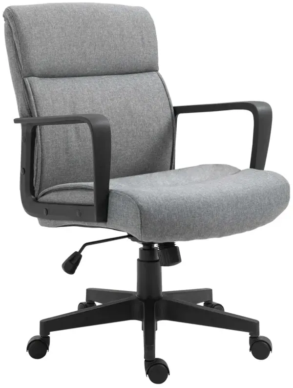 Grey Mid Back Office Chair: Wide Seat, 360° Swivel, Adjustable Height
