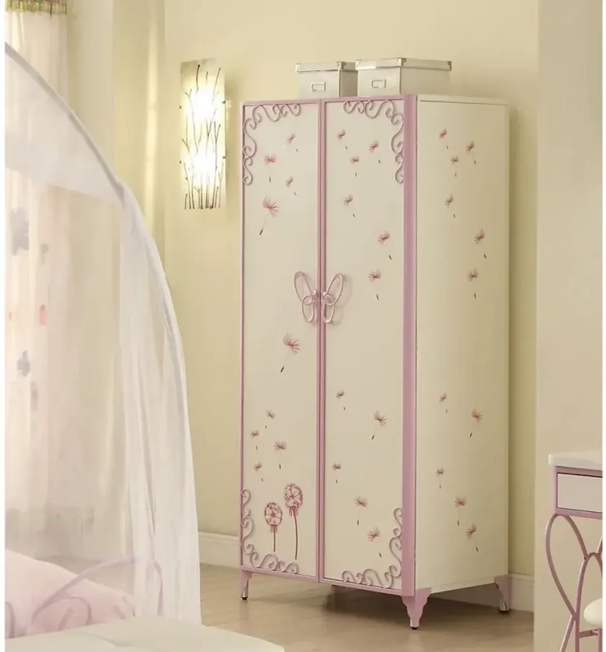 Priya II Armoire In White & Light Purple