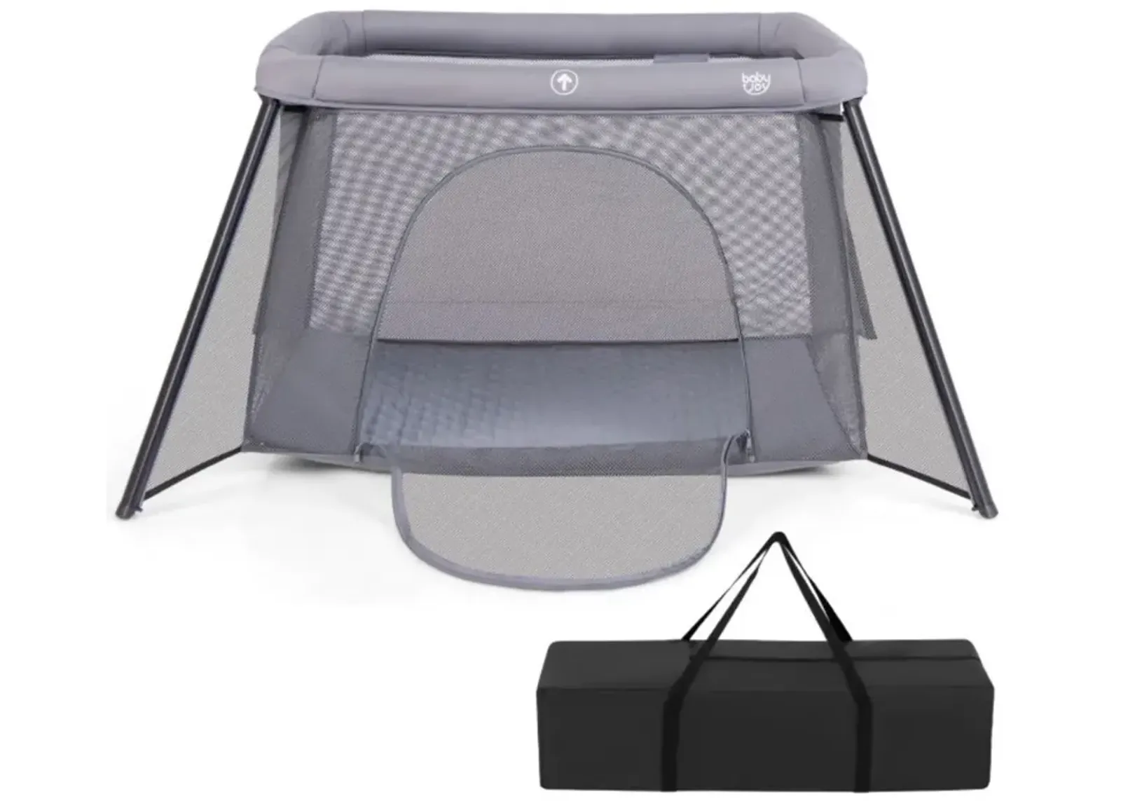 2-in-1 Portable Baby Playpen with Safety Enclosure and Padded Mattress-Dark Gray