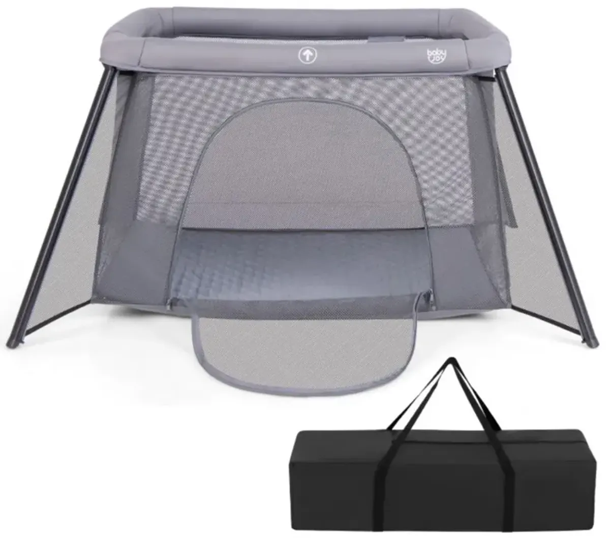 2-in-1 Portable Baby Playpen with Safety Enclosure and Padded Mattress-Dark Gray