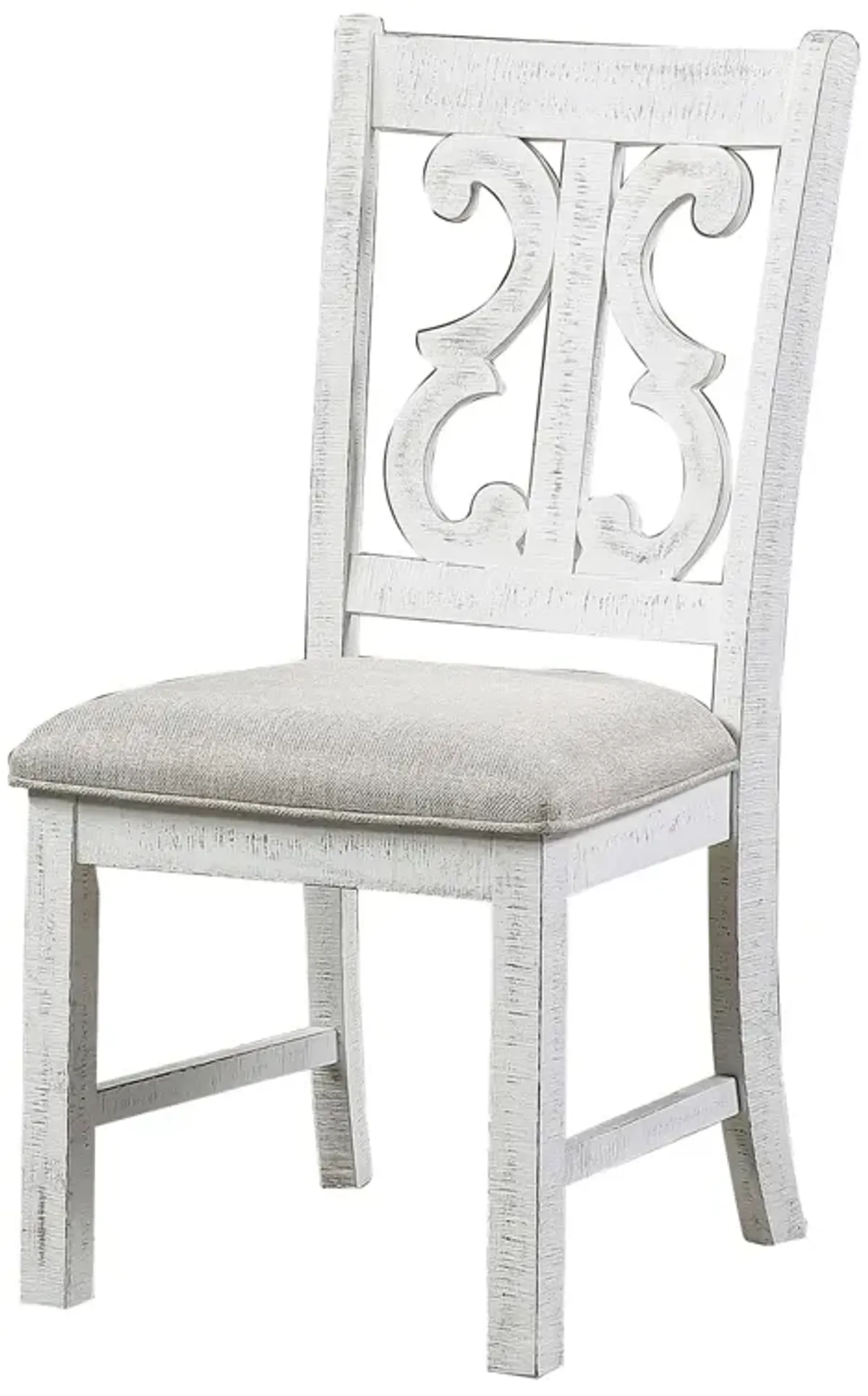 Neci 23 Inch Wood Dining Chair, Set of 2, Carved Back, Padded Seat, White -Benzara