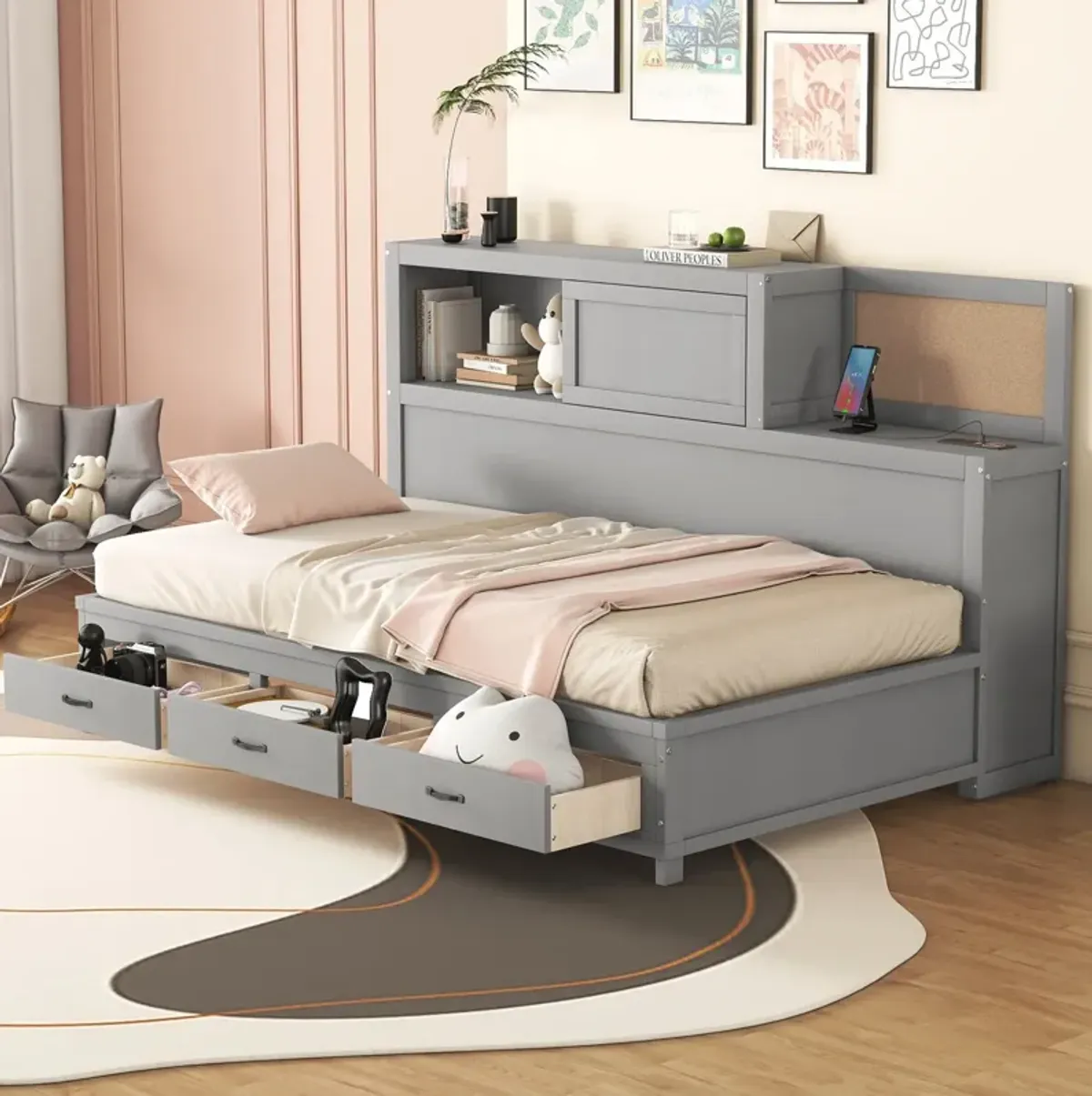 Merax Daybed Frame with 3 Storage Drawers