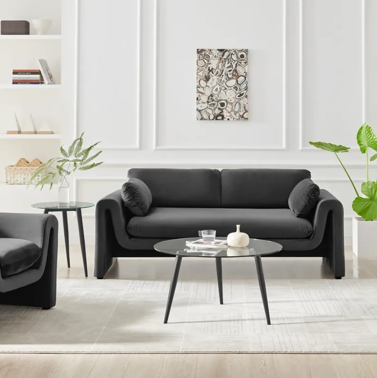 Van Beuren Coffee and Side Table Set with Modern Metal Taper Legs and Clear Glass Tabletop