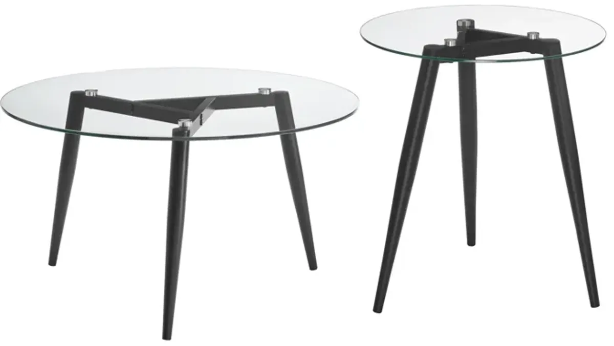 Van Beuren Coffee and Side Table Set with Modern Metal Taper Legs and Clear Glass Tabletop