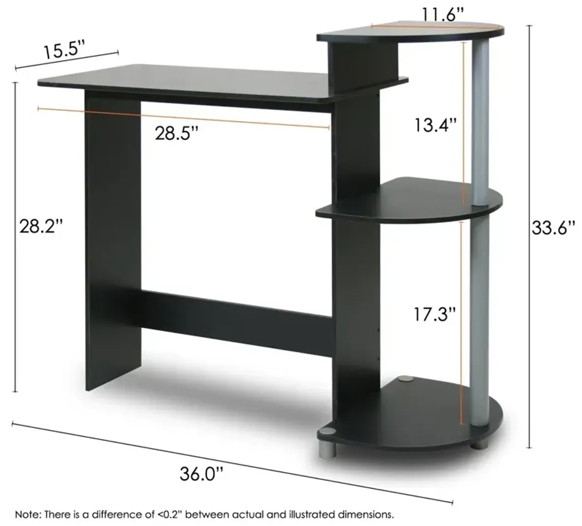 Hivvago Contemporary Computer Desk in Black Grey Finish