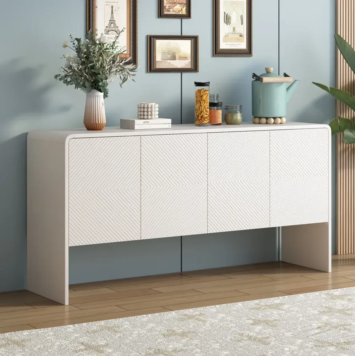 60" Sideboard With Adjustable Shelves Living Room & Entryway, White