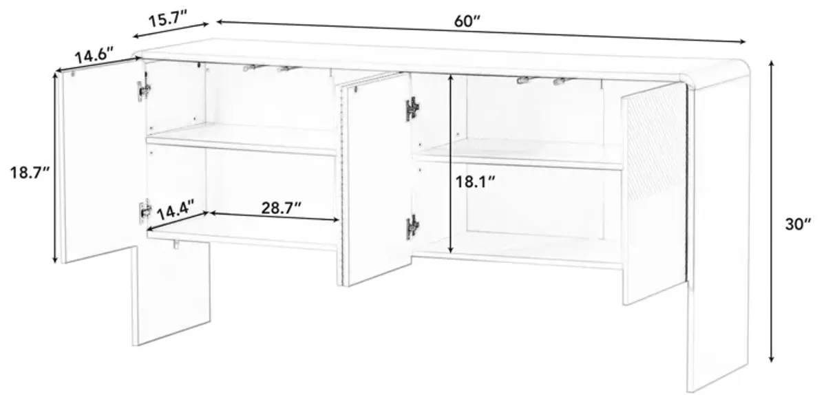 60" Sideboard With Adjustable Shelves Living Room & Entryway, White