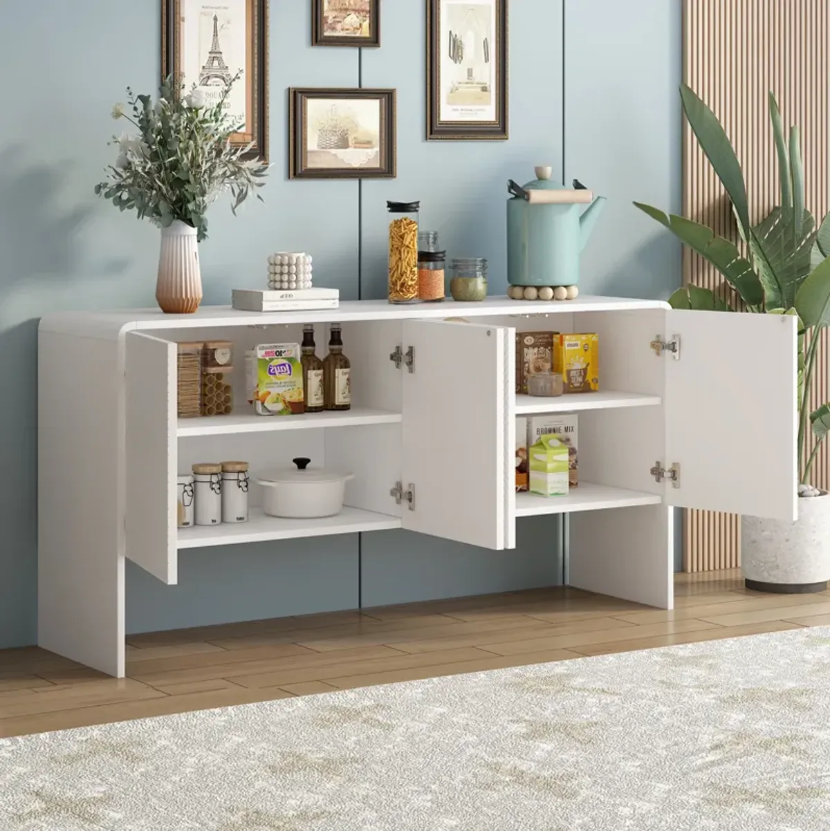 60" Sideboard With Adjustable Shelves Living Room & Entryway, White