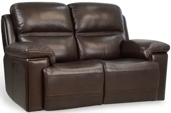 Timo Top Grain Leather Power Reclining Loveseat Adjustable Headrest Cross Stitching