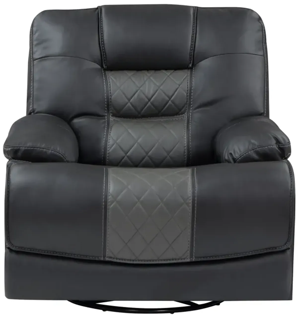 Liam 39 Inch Manual Swivel Glider Recliner Chair, Gray Faux Leather, Wood - Benzara