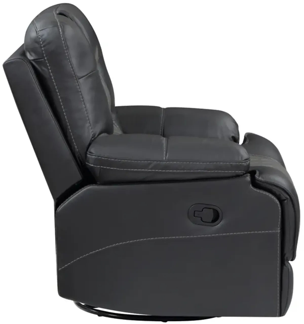 Liam 39 Inch Manual Swivel Glider Recliner Chair, Gray Faux Leather, Wood - Benzara