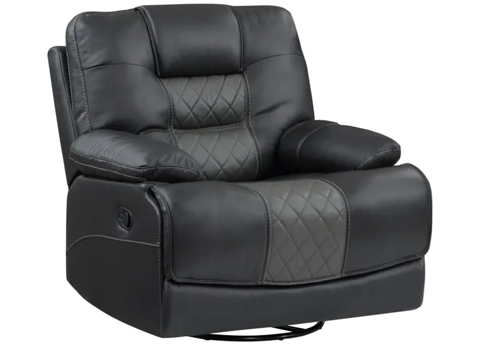 Liam 39 Inch Manual Swivel Glider Recliner Chair, Gray Faux Leather, Wood - Benzara