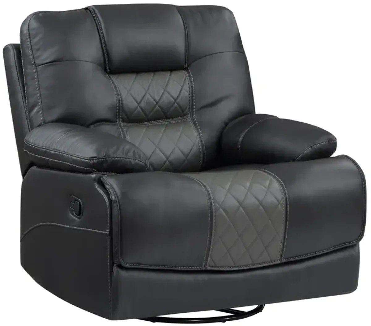 Liam 39 Inch Manual Swivel Glider Recliner Chair, Gray Faux Leather, Wood - Benzara