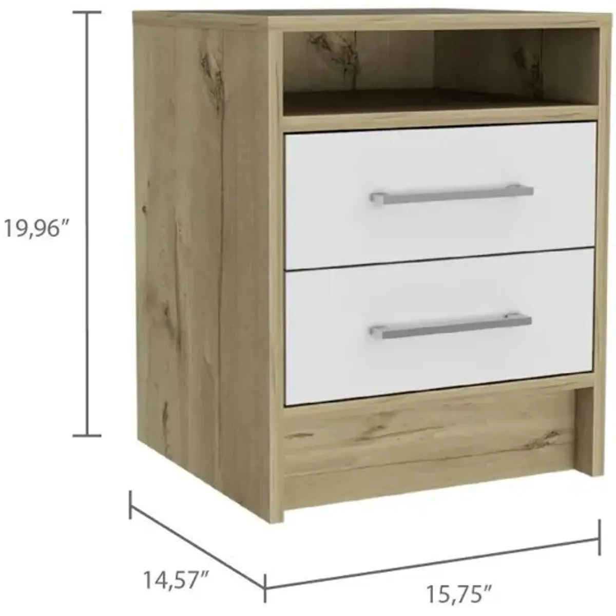 DEPOT E-SHOP Leyva Nightstand, Two Drawers, Countertop White/Light Oak, For Bedroom