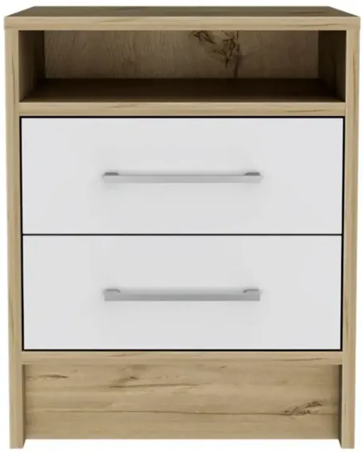 DEPOT E-SHOP Leyva Nightstand, Two Drawers, Countertop White/Light Oak, For Bedroom