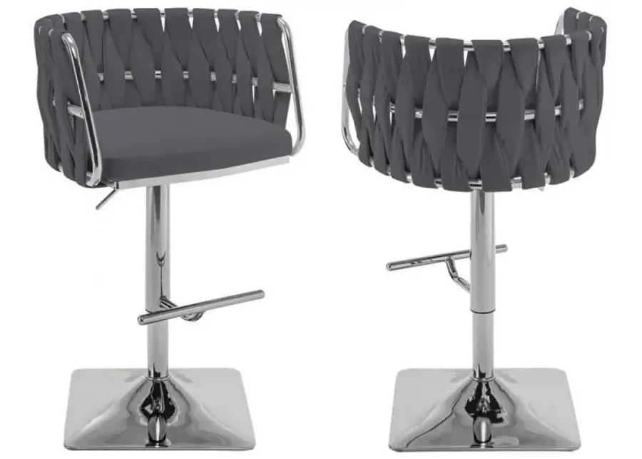 Velvet Upholstered barstool in Dark gray and silver color base (SET OF 2)