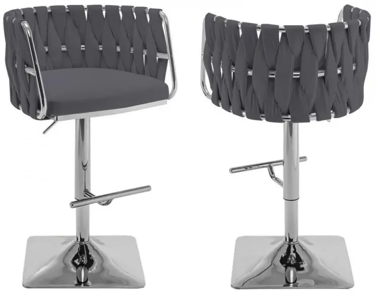 Velvet Upholstered barstool in Dark gray and silver color base (SET OF 2)