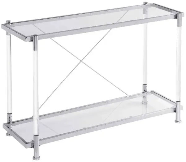 43.31" Chrome Glass Sofa Table, Acrylic Side Table, Console Table For Living Room& Bedroom
