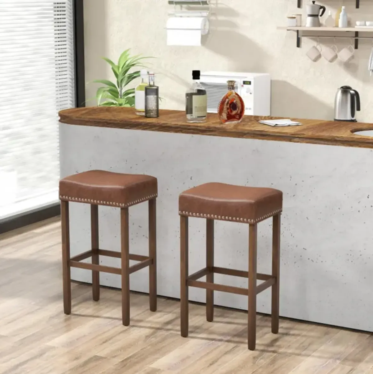 Hivvago Upholstered Bar Stools Set of 2 with Footrests for Counter