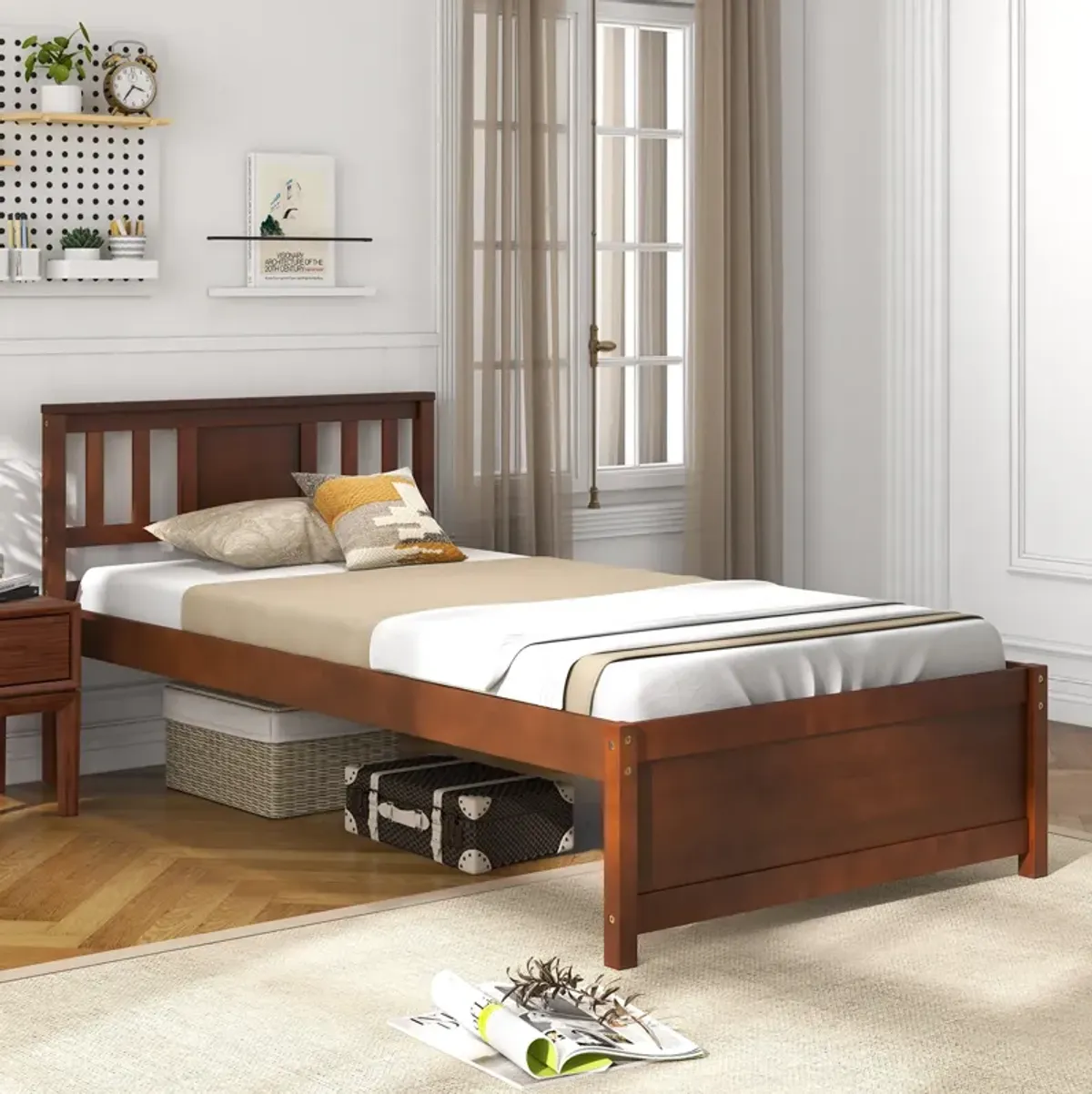 Wooden Platform Bed with Headboard and Slat Support, Sturdy Frame for a Comfortable and Stylish Bedroom