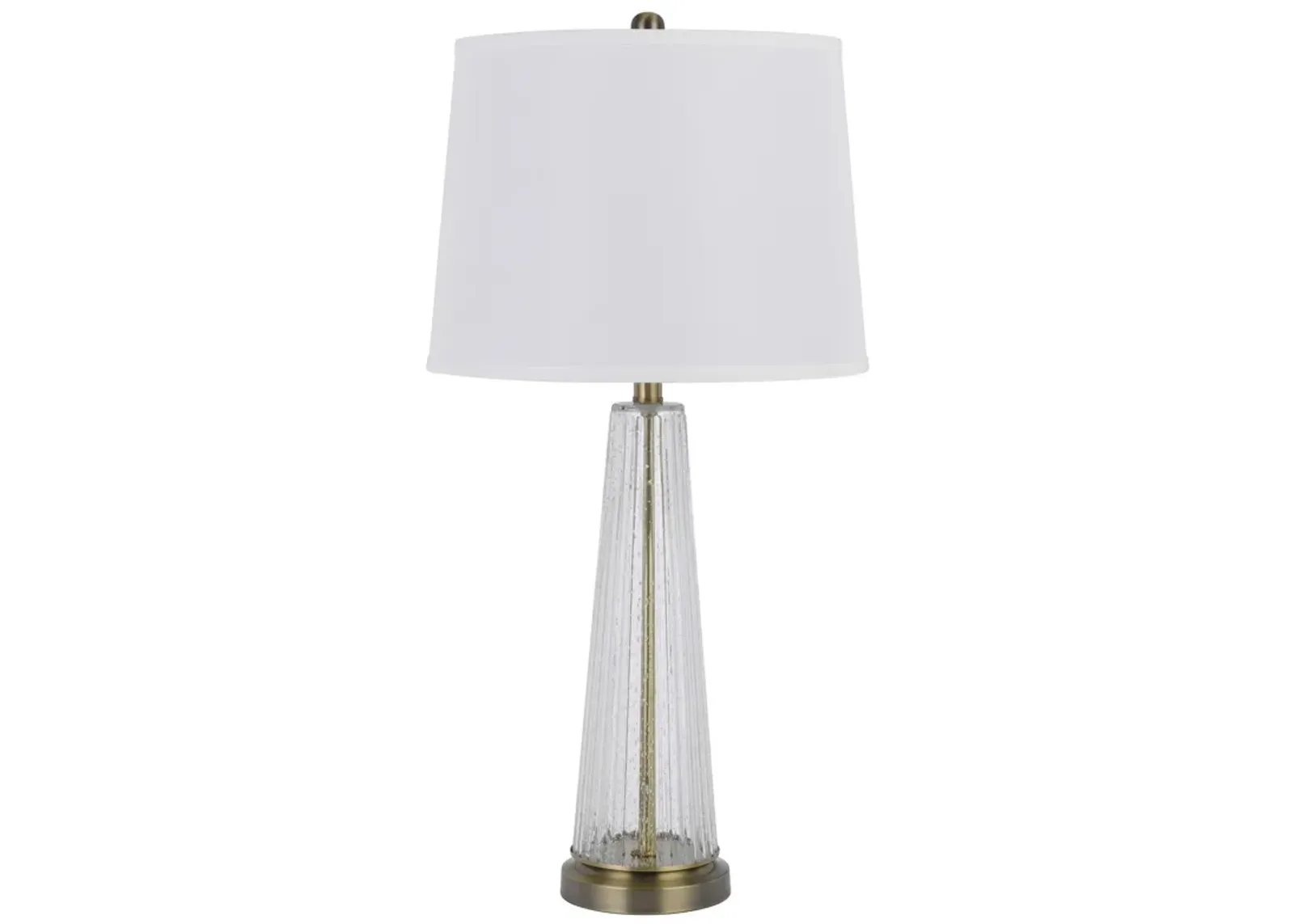 31 Inch Table Lamp Set of 2, White Shade, Tapered Glass Body, Metal Base - Benzara