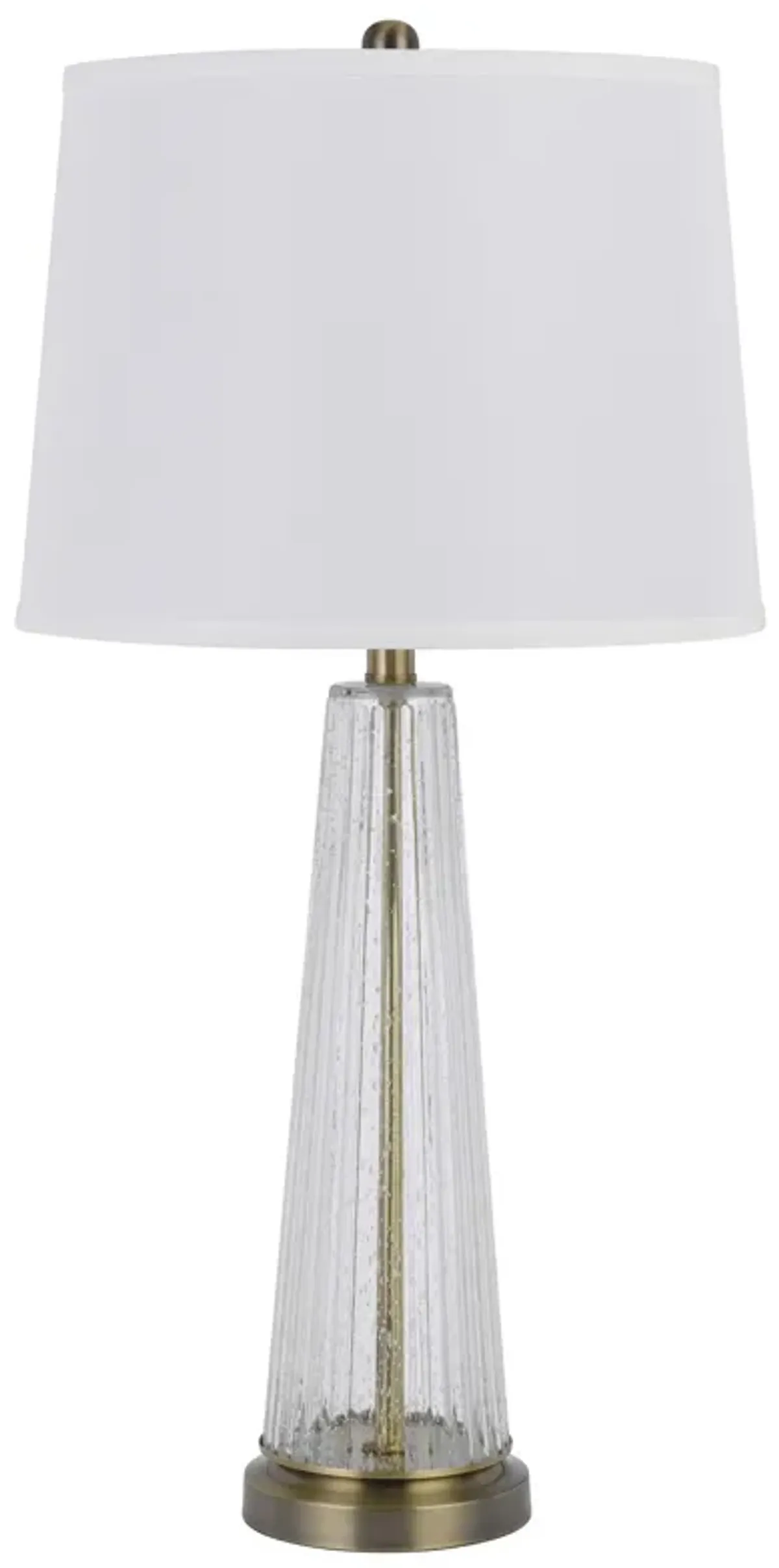 31 Inch Table Lamp Set of 2, White Shade, Tapered Glass Body, Metal Base - Benzara