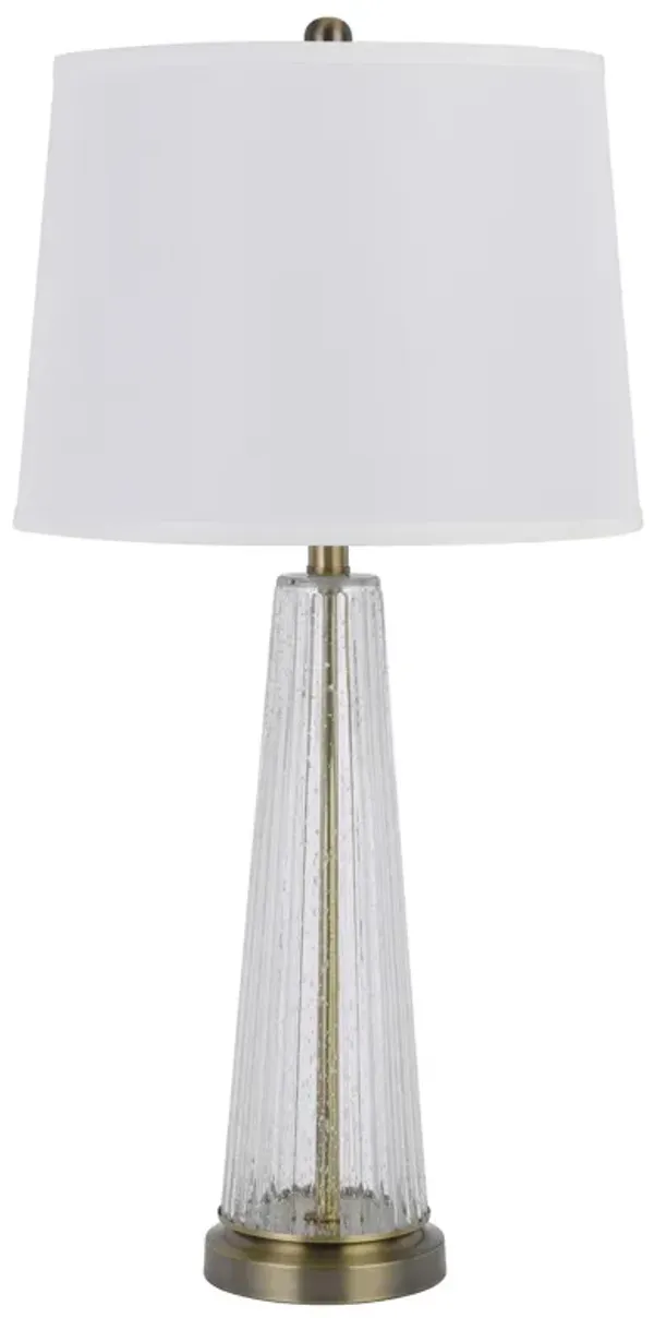 31 Inch Table Lamp Set of 2, White Shade, Tapered Glass Body, Metal Base - Benzara